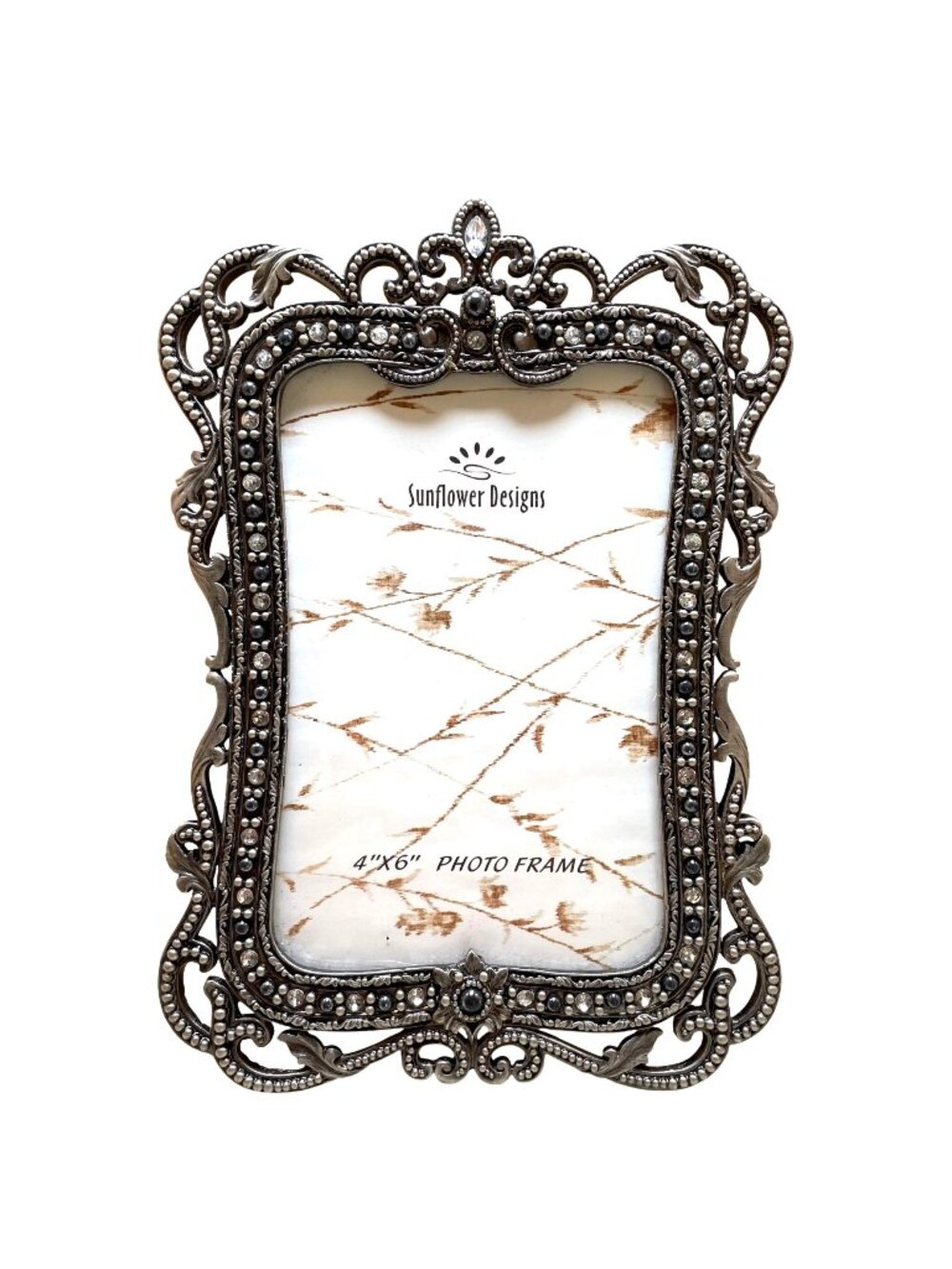 Elegant 4"x6" Ornate Metal Photo Frame With Velvet Back By Sunflower Designs NOS
